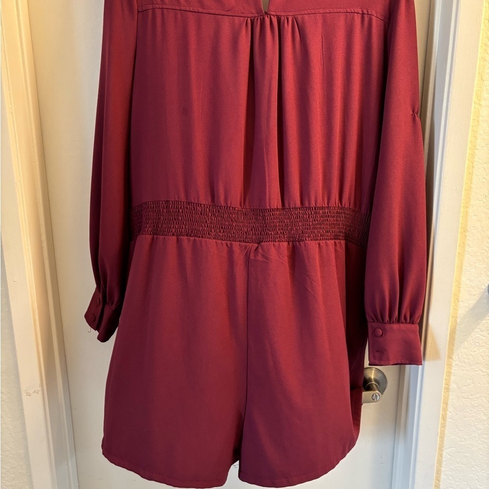 Elegant Burgundy Long Sleeve Dress - Picture 4 of 6